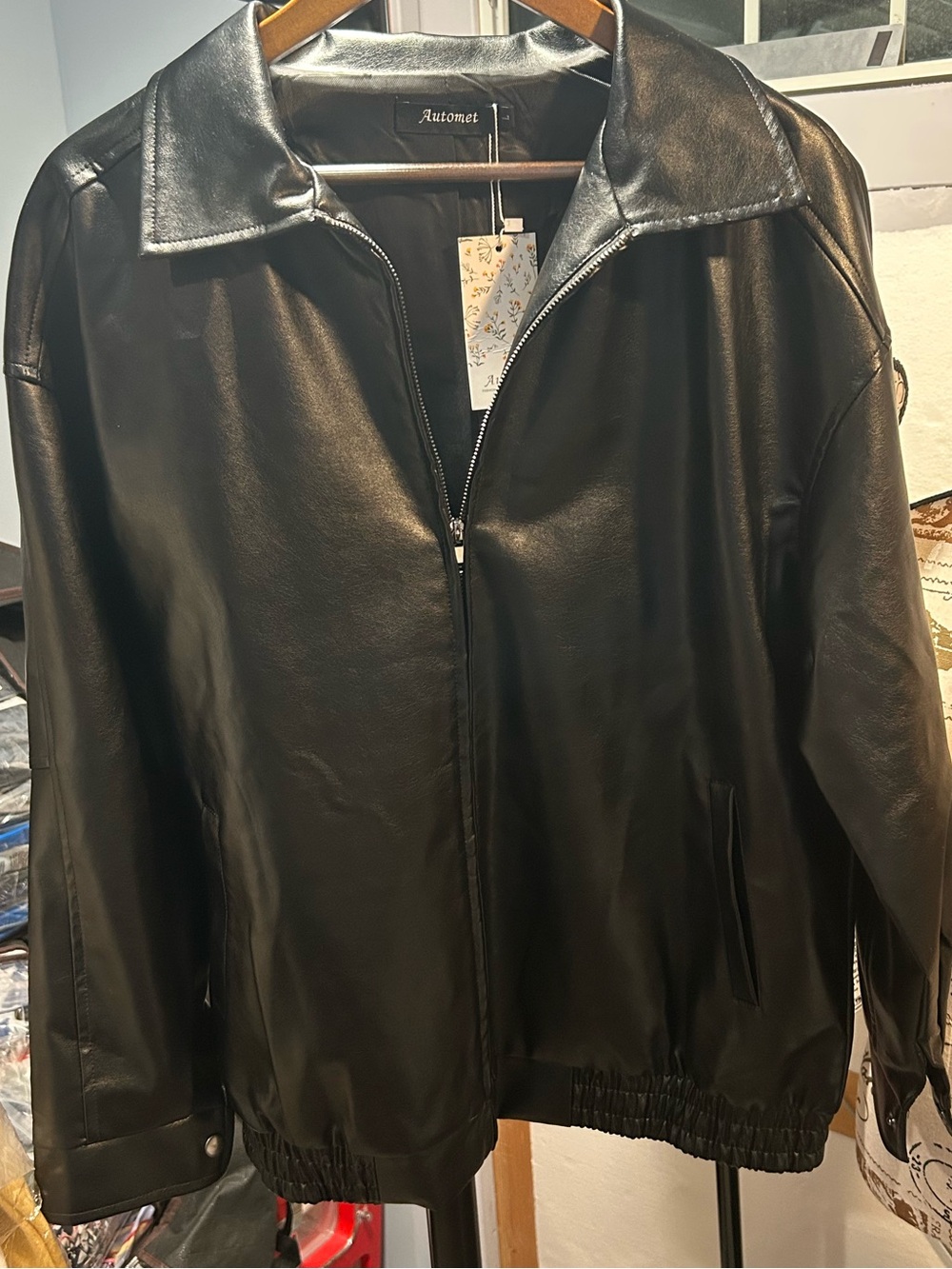Automet | Large | Men’s Black Leather Bomber Jacket